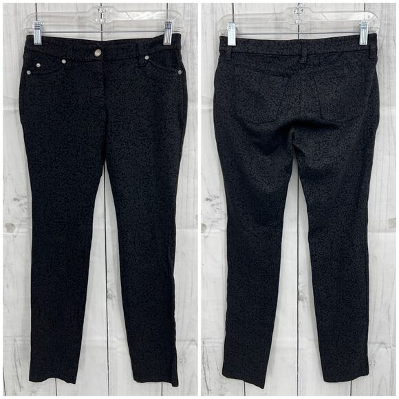 Eileen Fisher Size 2 Black Floral Stretchy Skinny Ankle Pants - Picture 1 of 10